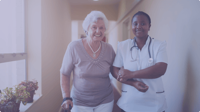 Image of senior care provider using BookJane J360 Workforce with a resident of a long-term care or senior care homeImage of senior care provider using BookJane J360 Workforce with a resident of a long-term care or senior care home