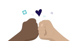 Graphic of two BookJane users giving each other a fist bump with a heart above