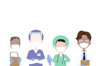 Graphic of a group of BookJane physicians and support workers ready to work