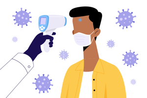 Graphic of a BookJane on-call worker using a temperature reader on a potential Covid-19 patient