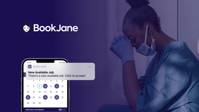 Image of BookJane app and healthcare worker in the back