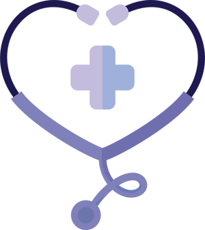 Graphic of BookJane stethoscope in the shape of a heart with a healthcare cross in the center