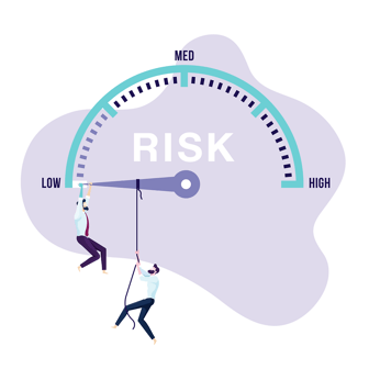 Graphic of BookJane customers hanging from a crisis risk meter