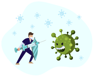 Graphic of BookJane Nurse fighting an animated Covid-19 germ